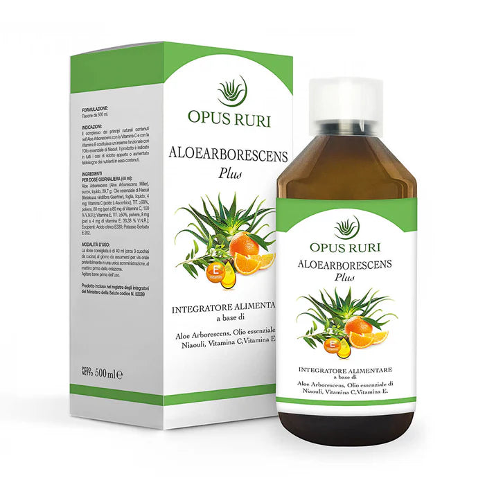 ALOEARBORESCENS PLUS OPUS RURI 500 ml Il succo di Aloe Arborescens con Vitamina C, Vitamina E e Niaouli per il benessere dell'organismo e il supporto delle difese naturali